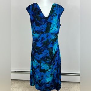 Ralph Lauren blue water color floral short sleeve dress size 14